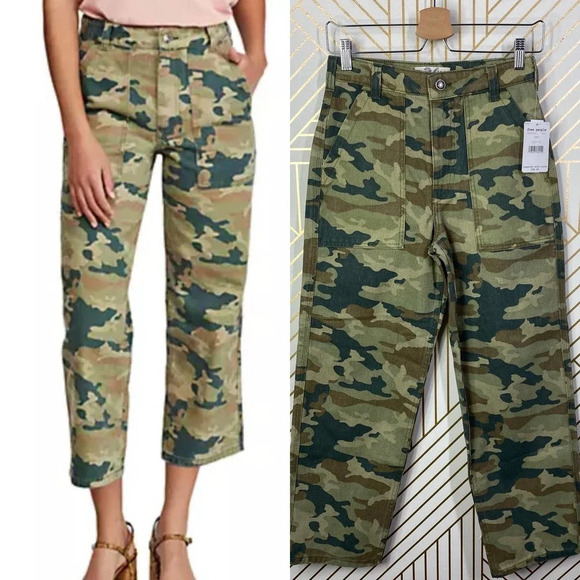 Free People Remy‎ Pant Camo Printed Moss Green - Picture 1 of 12